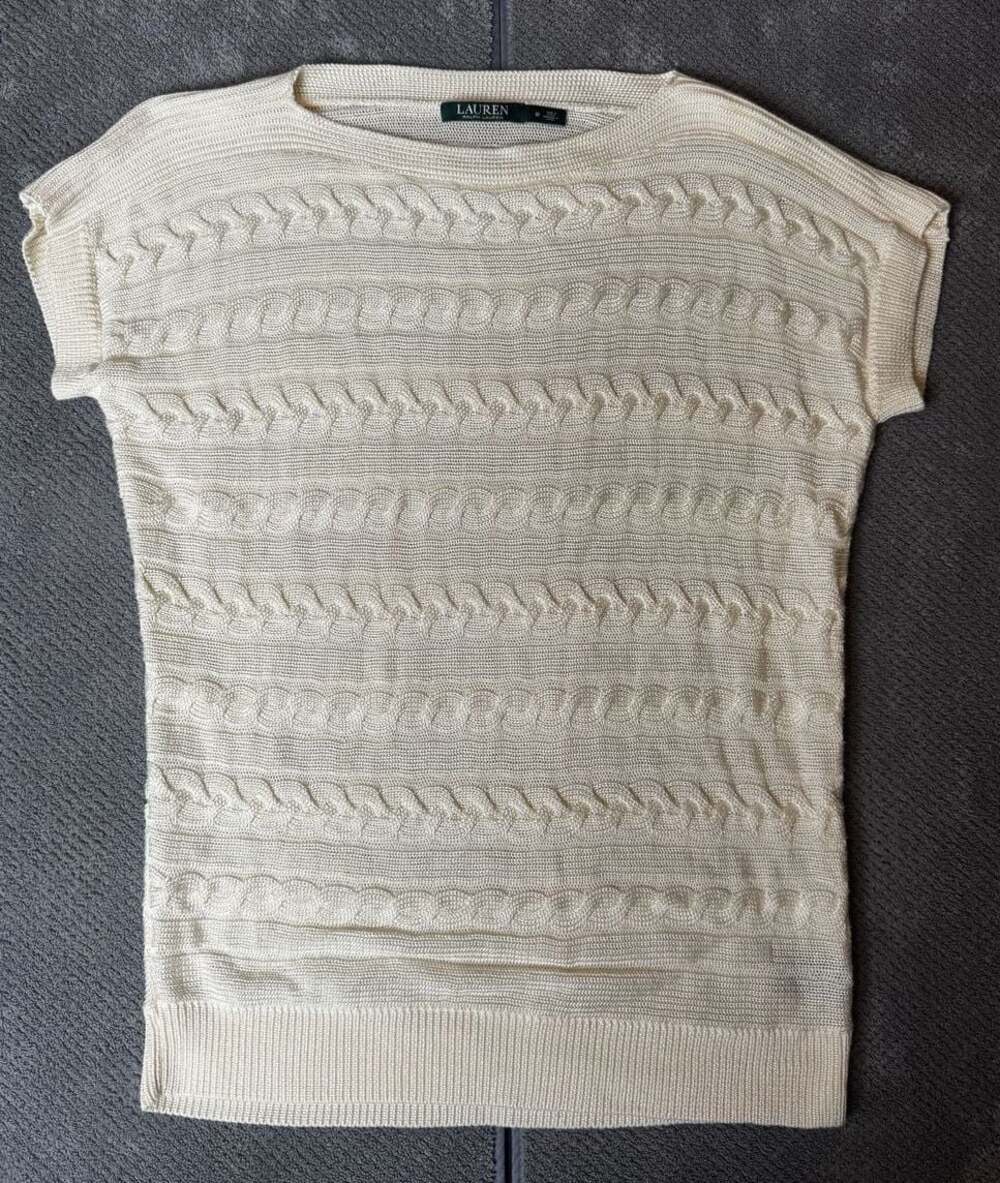 Ralph Lauren Cream Cable Knit Boatneck Short Sleeve  Sweater Medium 1187